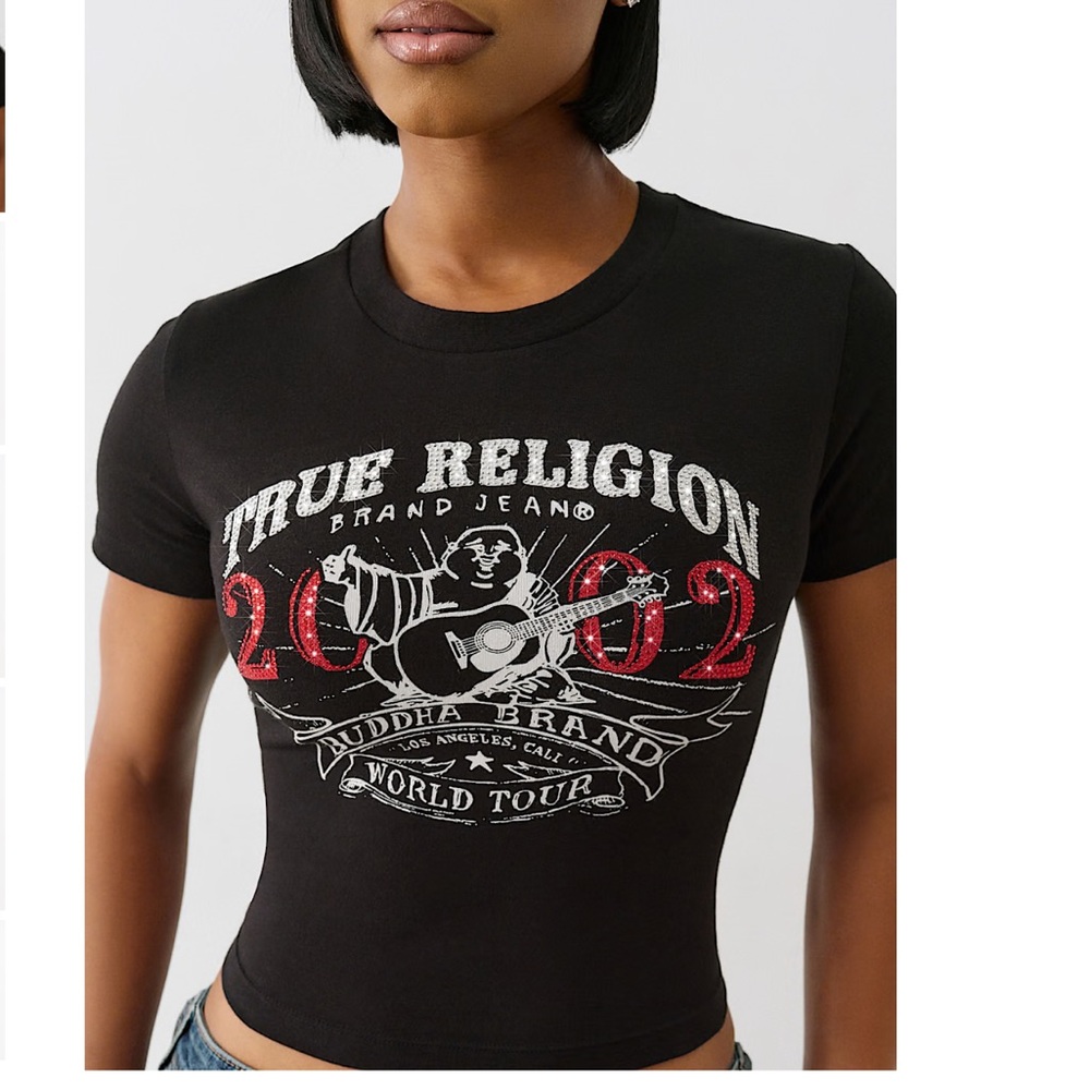 True Religion Black Crop Fitted Tee